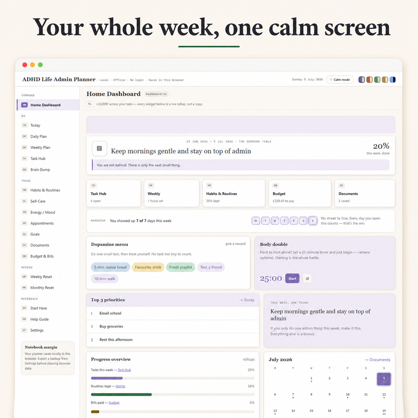 ADHD Life Admin Planner | Digital ADHD Planner for Tasks, Bills, Routines & Life Admin