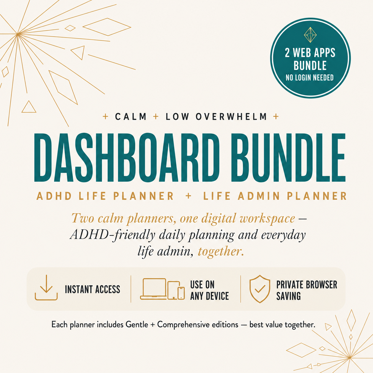 Structured Space Dashboard Bundle — Life Admin + ADHD Life Planner