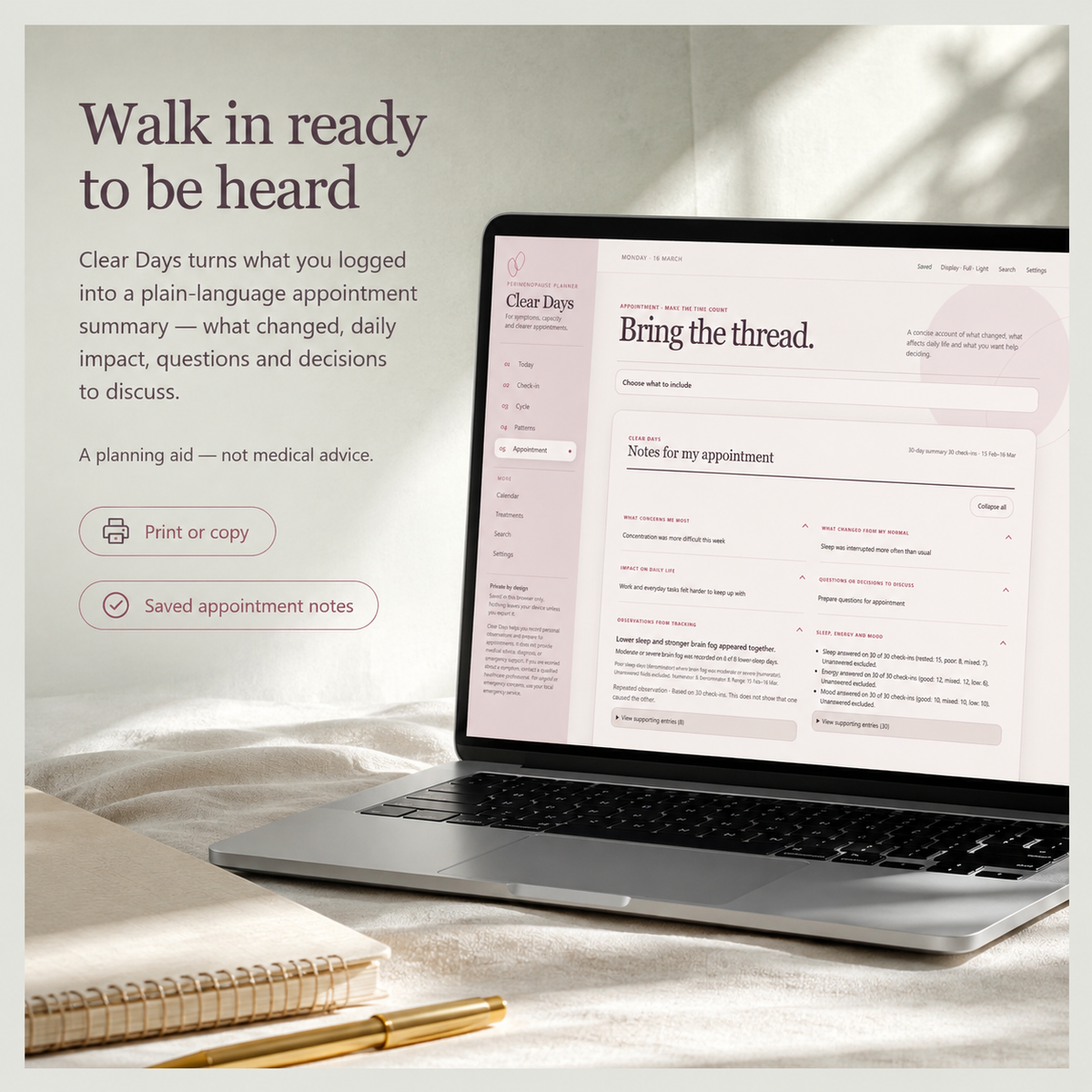 Clear Days Planner — Calm Browser Daily Planner for Overwhelm & Brain Fog | No Account, Private