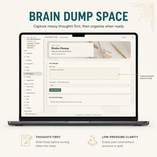 Life Admin Planner — brain dump and notes section shown on a laptop thumbnail