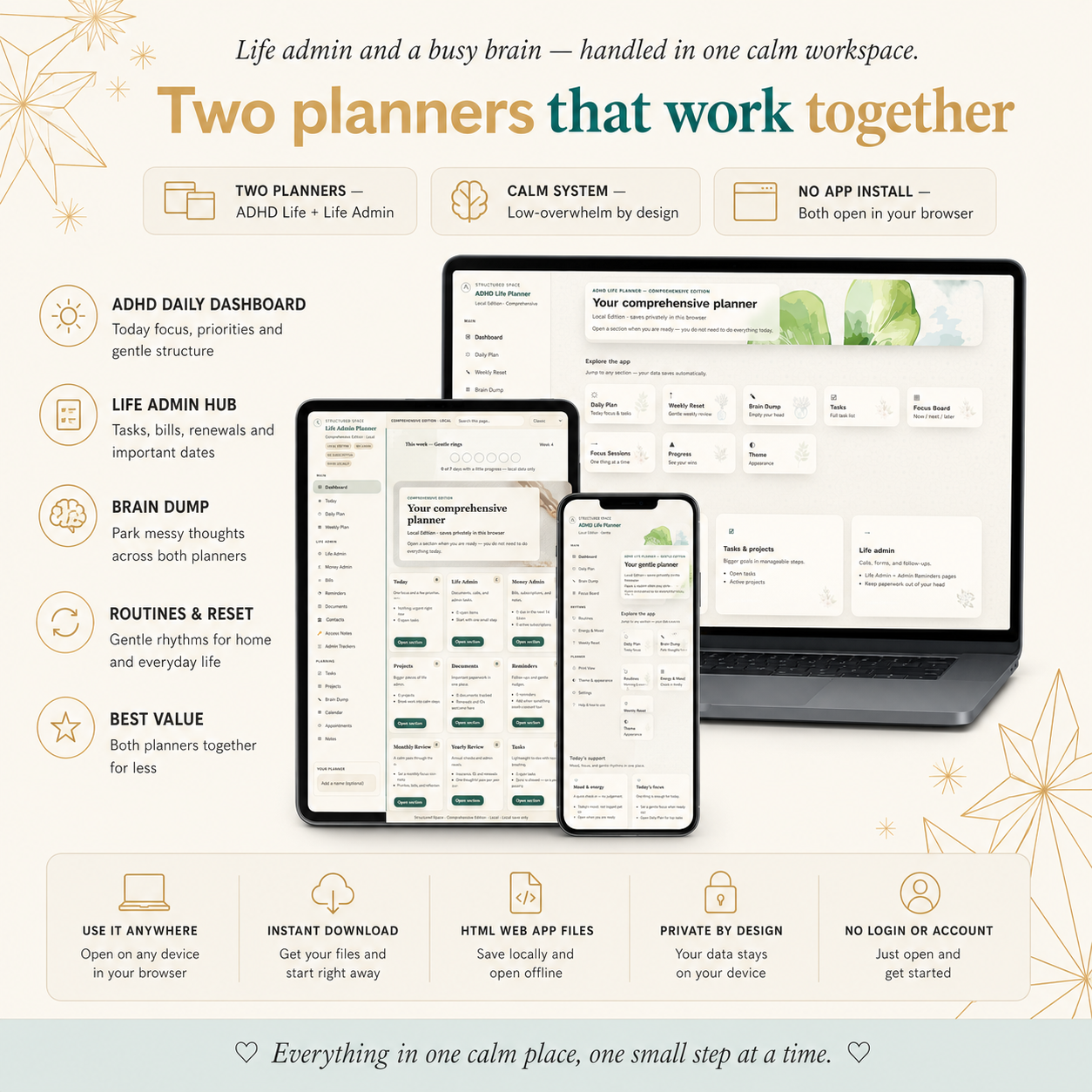 Structured Space Dashboard Bundle — Life Admin + ADHD Life Planner