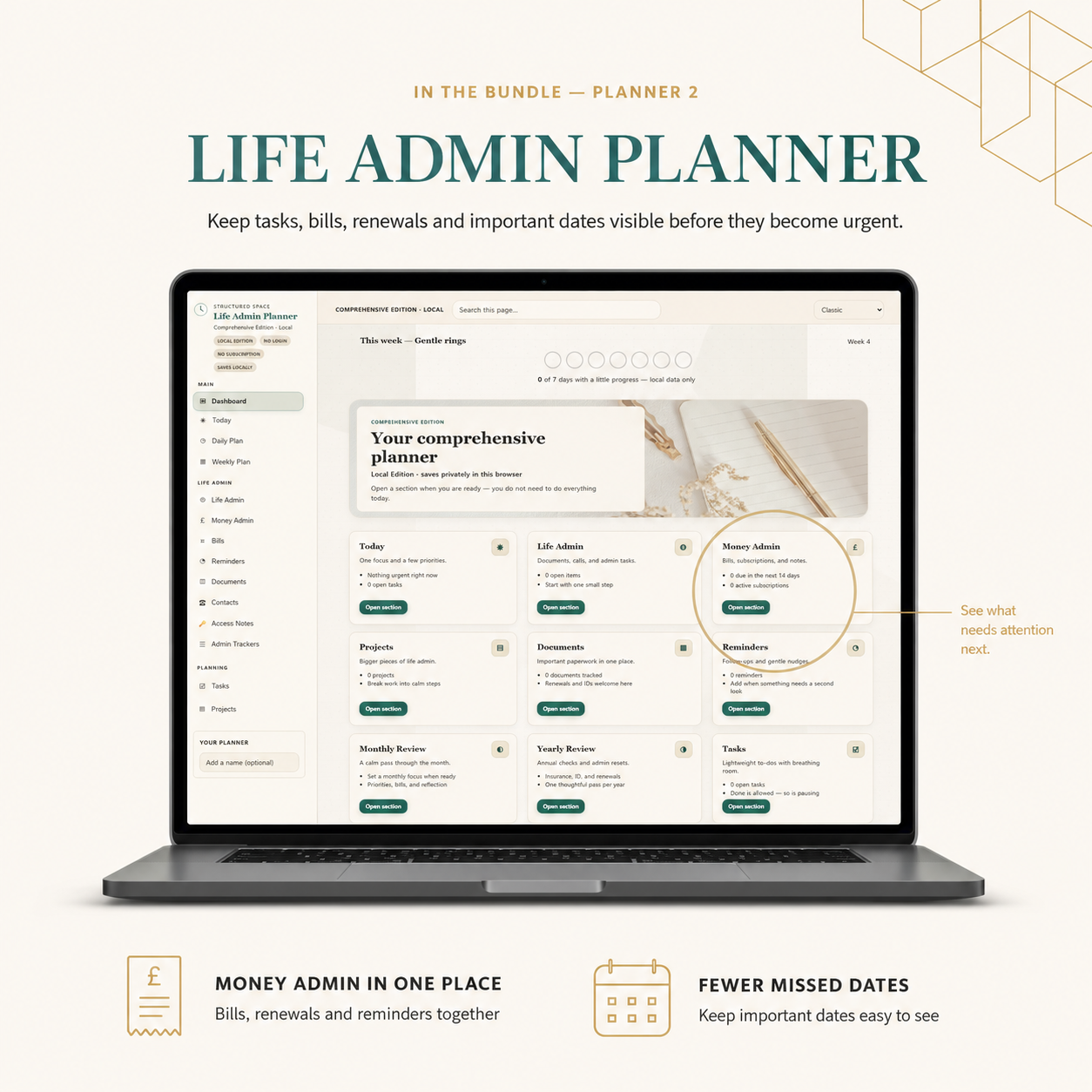 Structured Space Dashboard Bundle — Life Admin + ADHD Life Planner