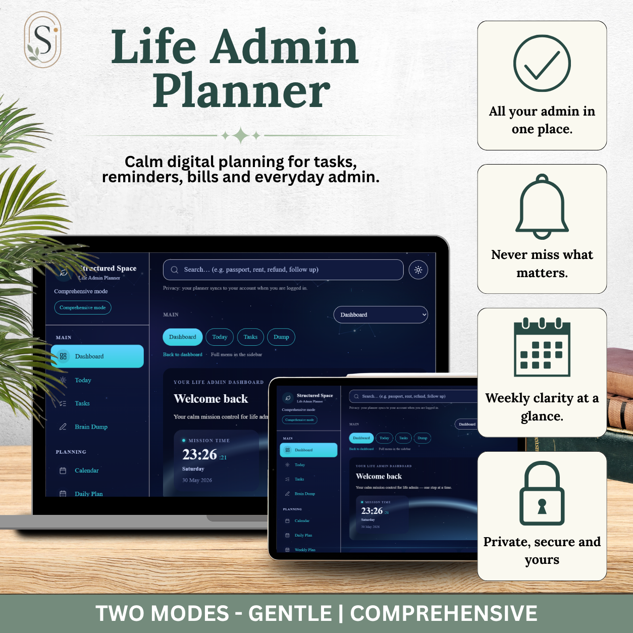 Space Theme Life Admin Planner — Interactive Dashboard Planner