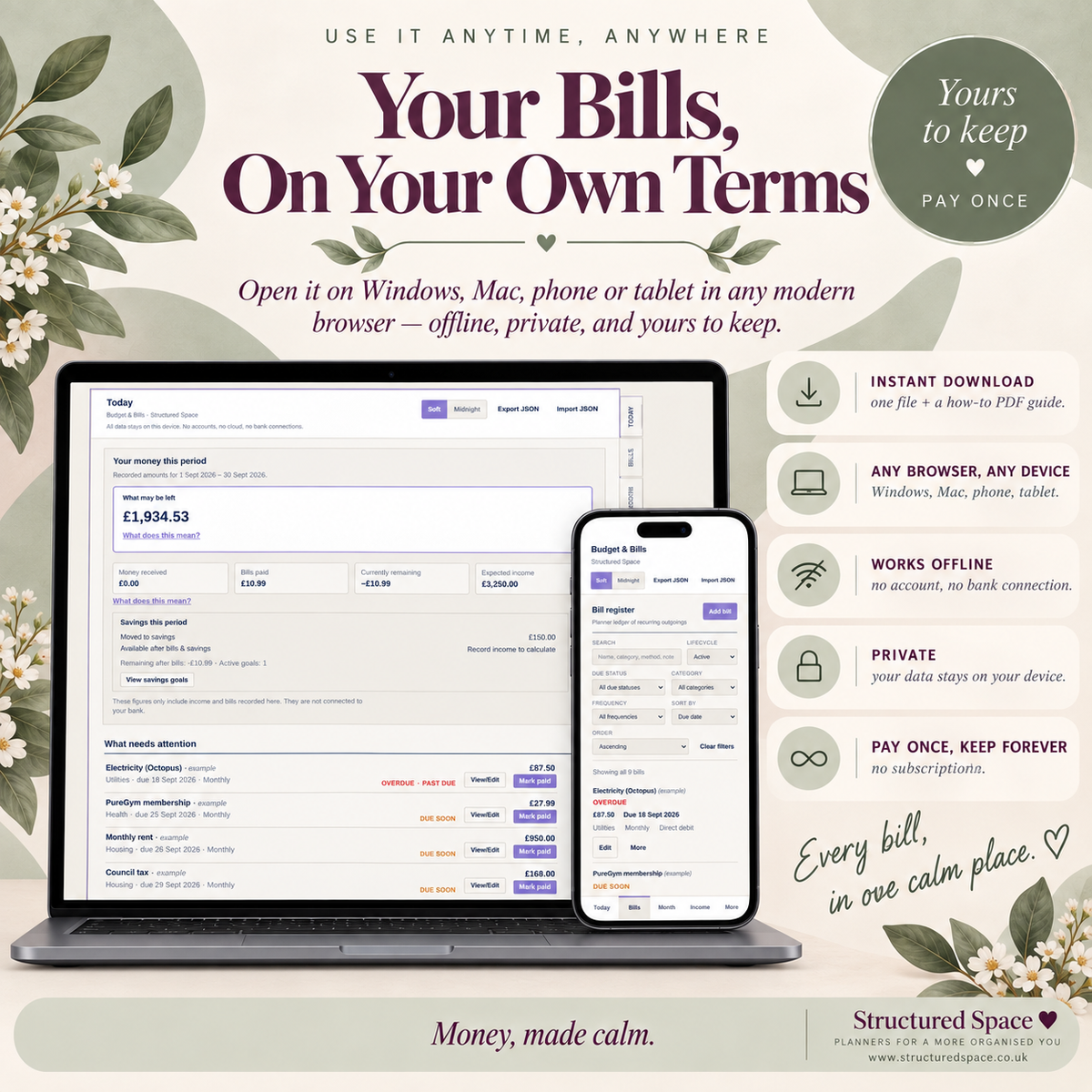 Budget & Bills Tracker — Calm, Private Bill & Subscription Planner