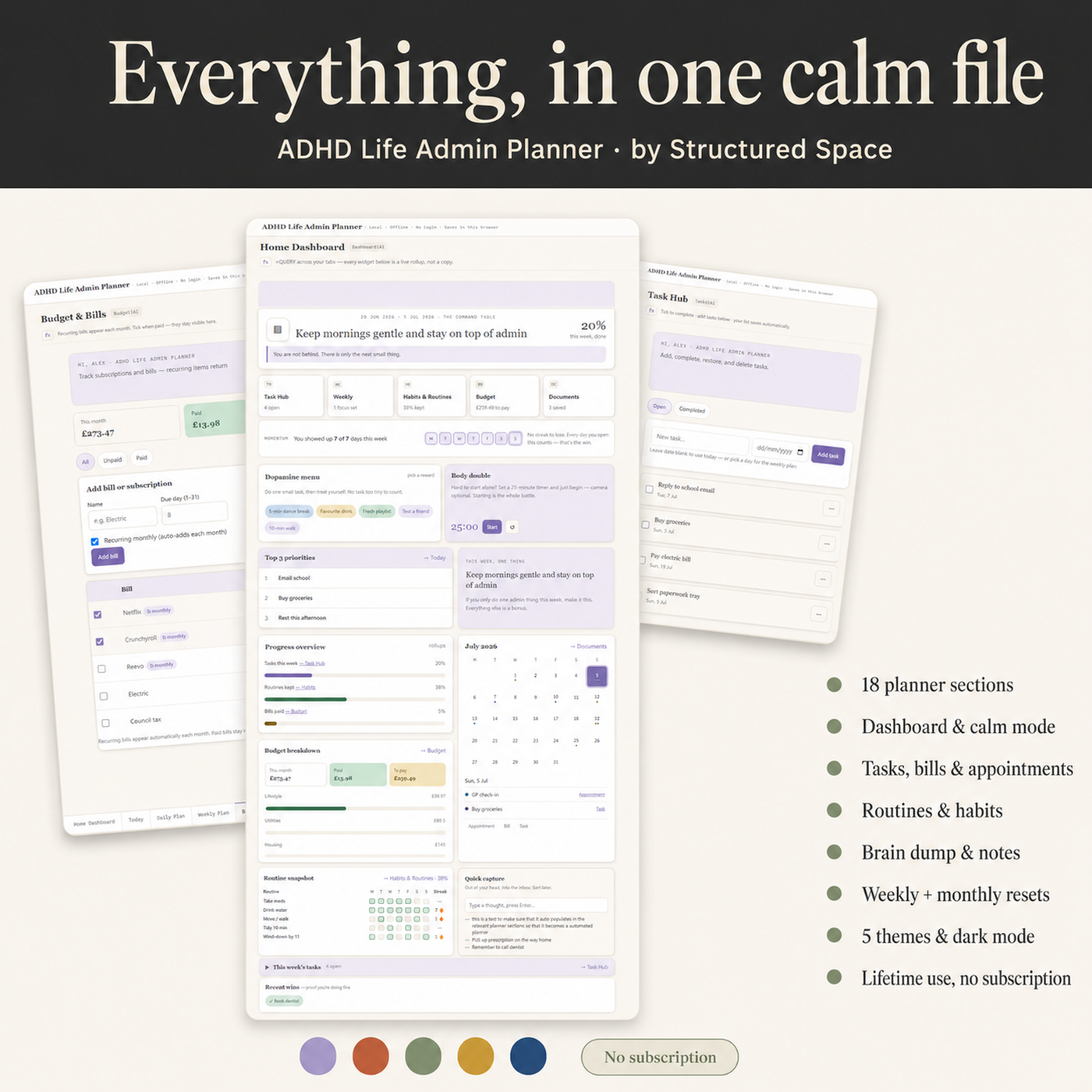 ADHD Life Admin Planner | Digital ADHD Planner for Tasks, Bills, Routines & Life Admin