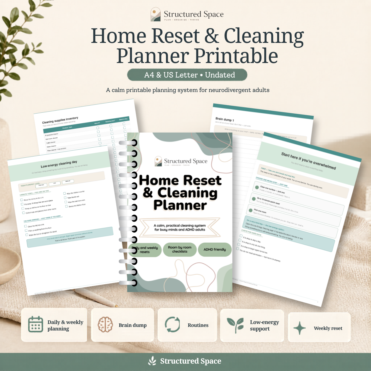 Home Reset & Cleaning Planner | Printable PDF Planner for Cleaning, Routines & Home Organisation