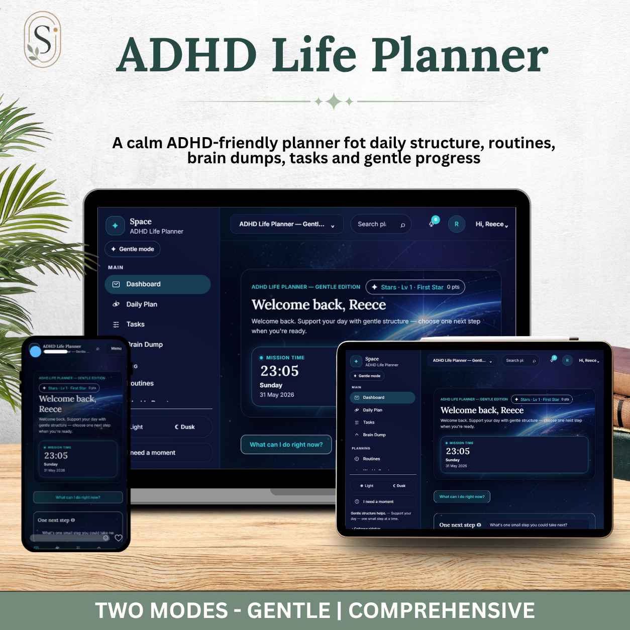 ADHD Life Planner — Space Theme Interactive Dashboard Planner