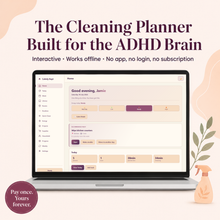 Calmly Kept ADHD cleaning planner shown on a laptop — an interactive home reset planner that works offline with no app, login or subscription thumbnail