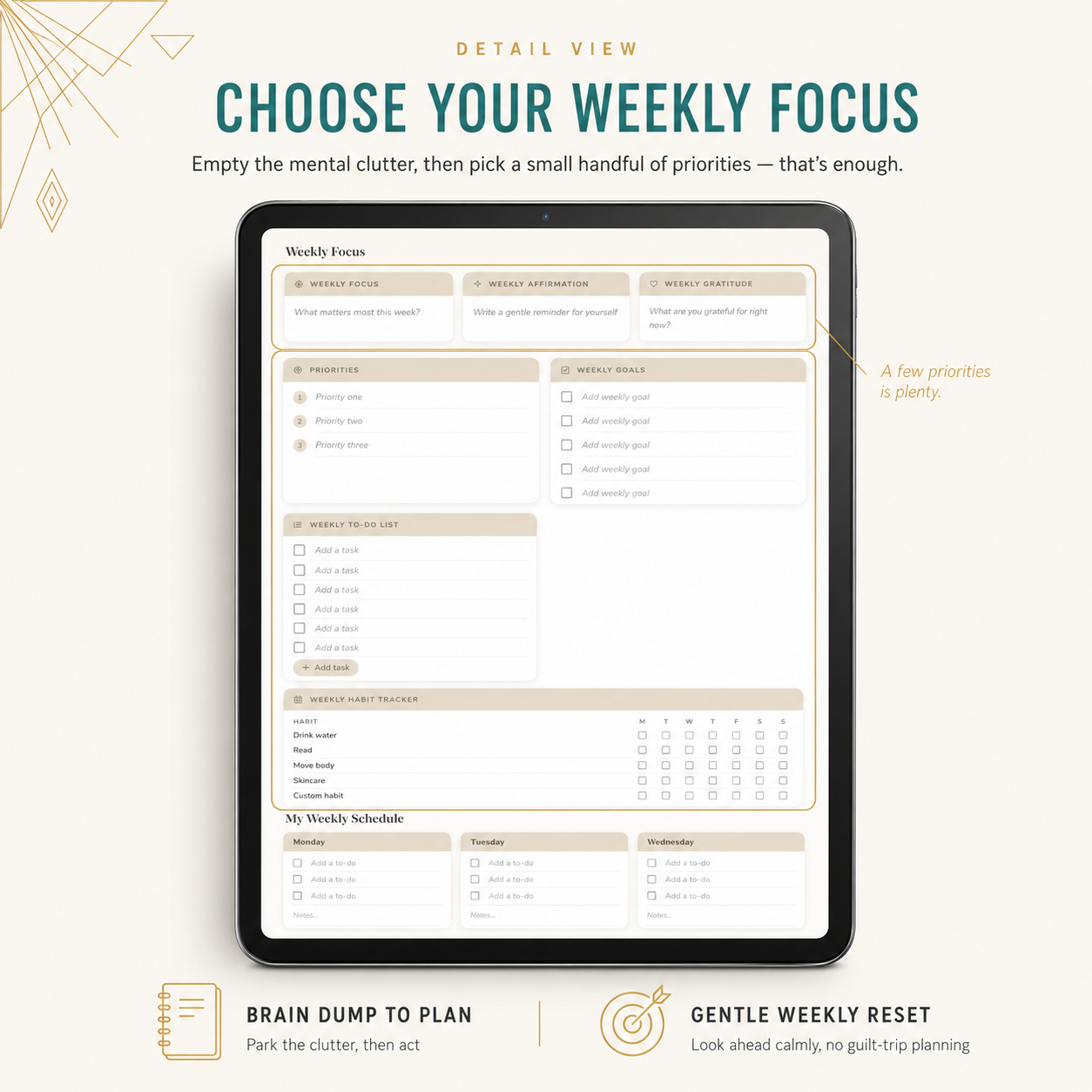 Weekly Reset Planner | Reusable Single-Page Digital Web Planner