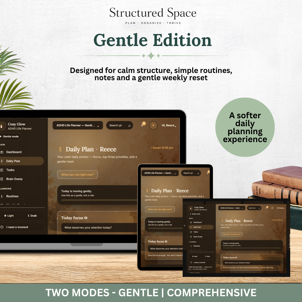 ADHD Life Planner — Cosy Glow Theme Interactive Dashboard Planner