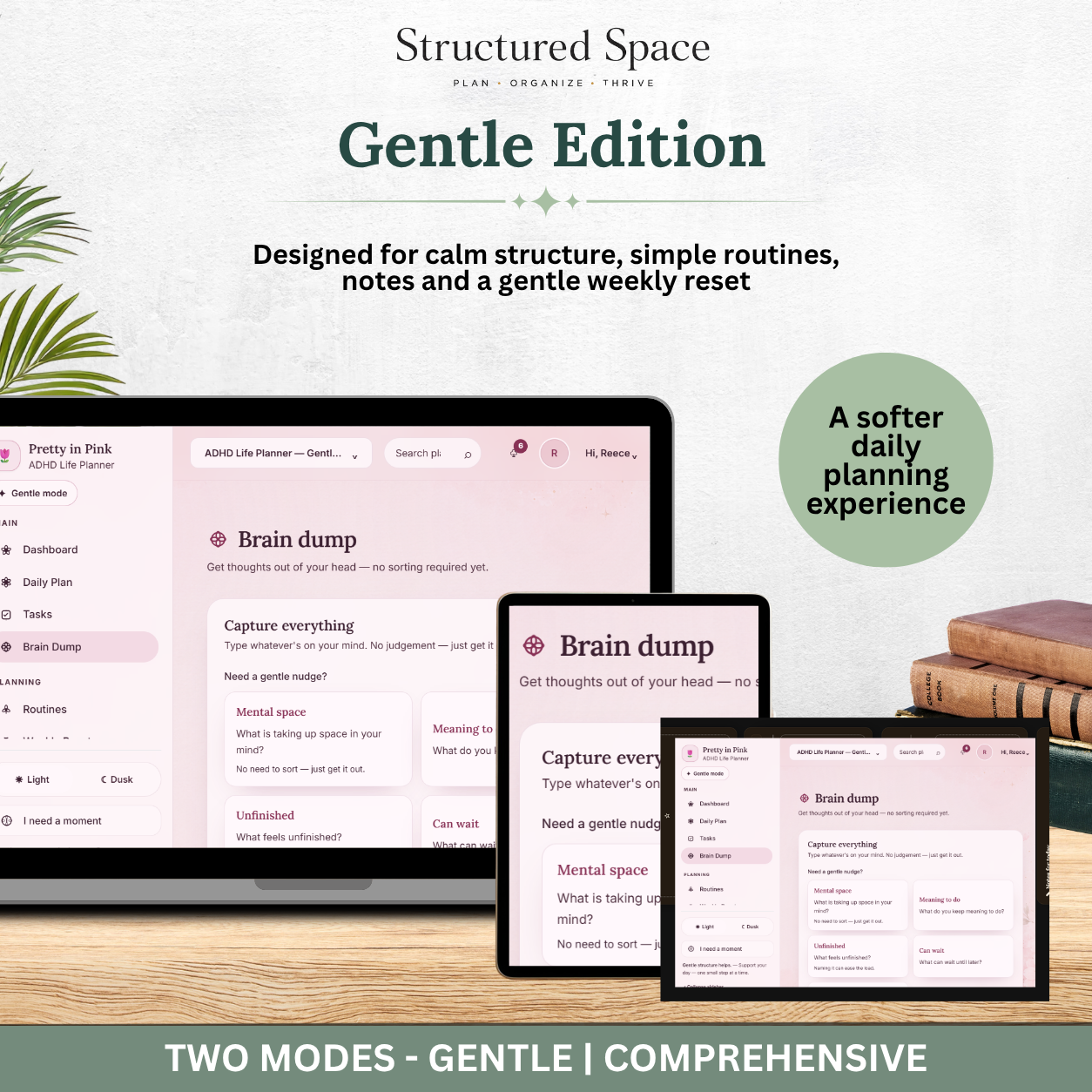ADHD Life Planner — Pretty in Pink Theme Interactive Dashboard Planner