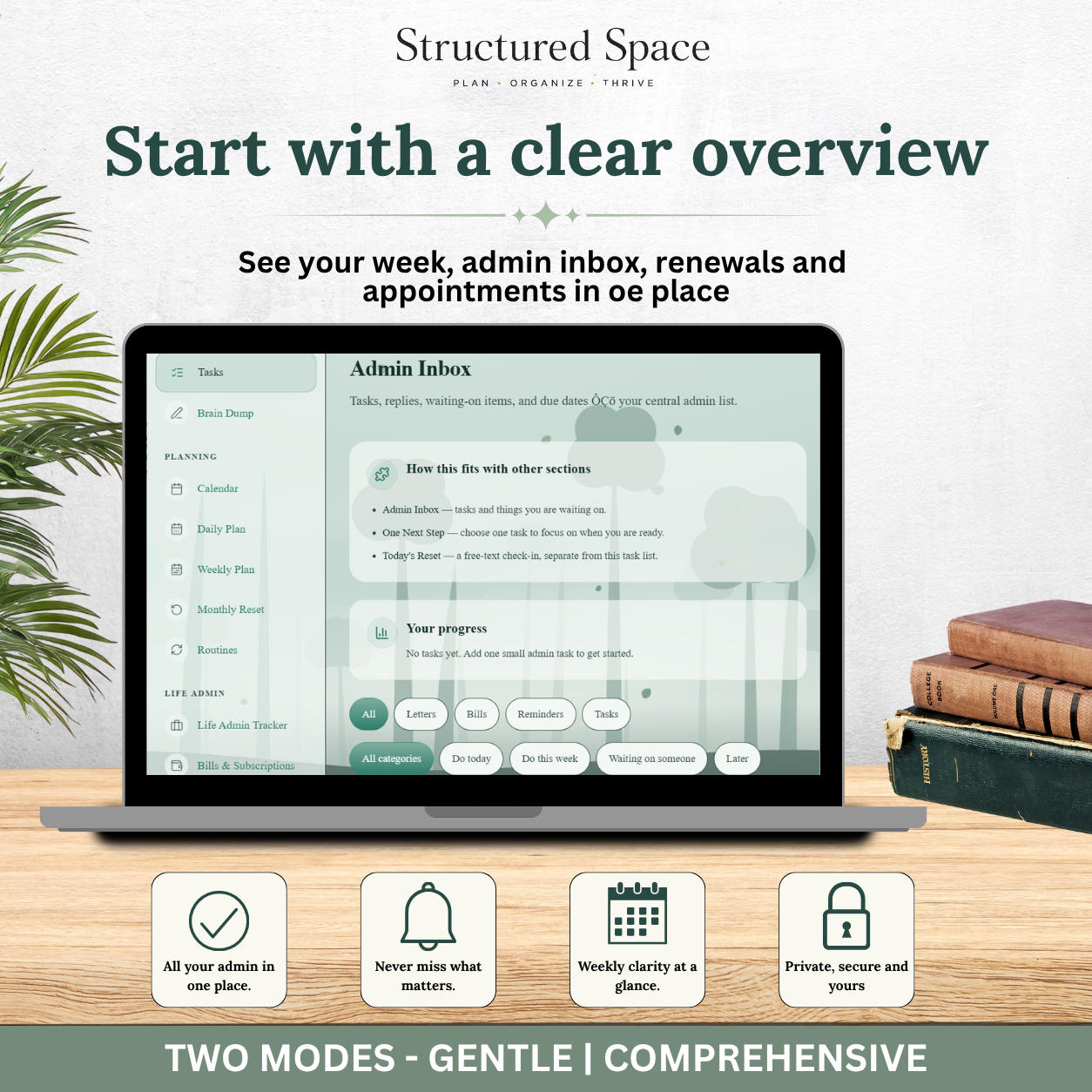 Nature Theme Life Admin Planner — Interactive Dashboard Planner