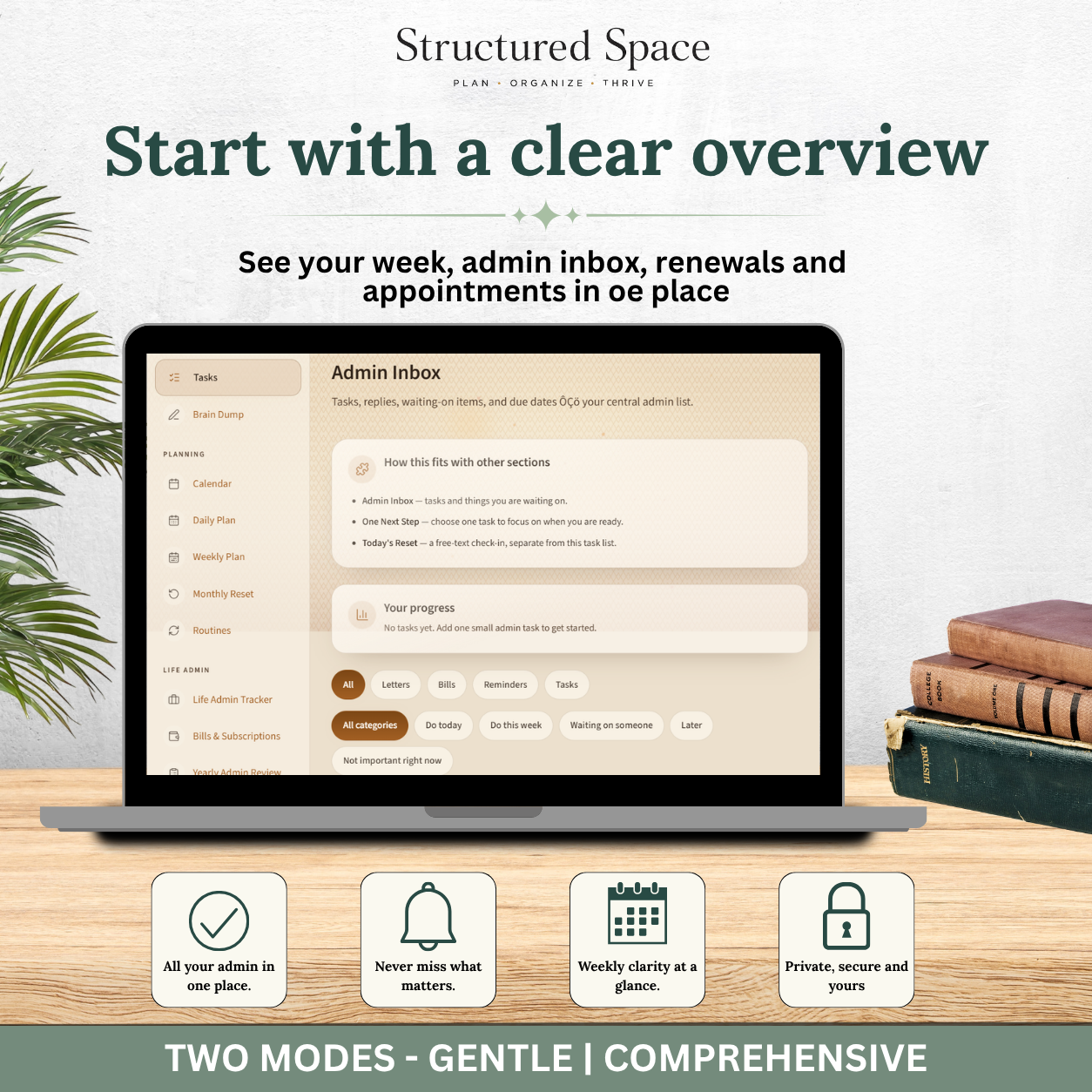 Cosy Glow Theme Life Admin Planner — Interactive Dashboard Planner