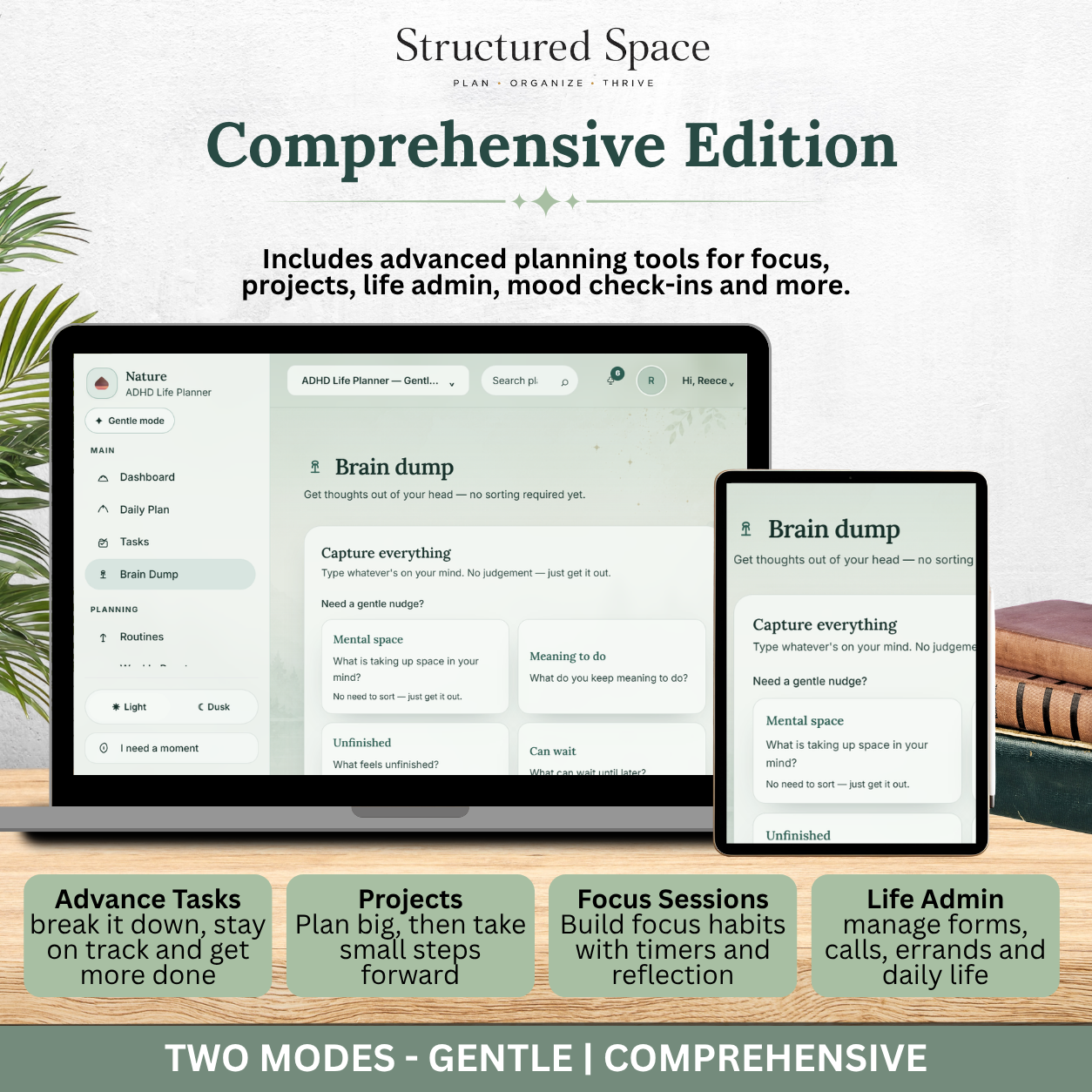 ADHD Life Planner — Nature Theme Interactive Dashboard Planner