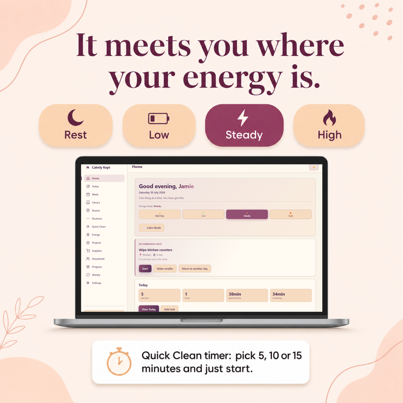 Room-by-room care map and smart recurring cleaning tasks that reappear when they are due