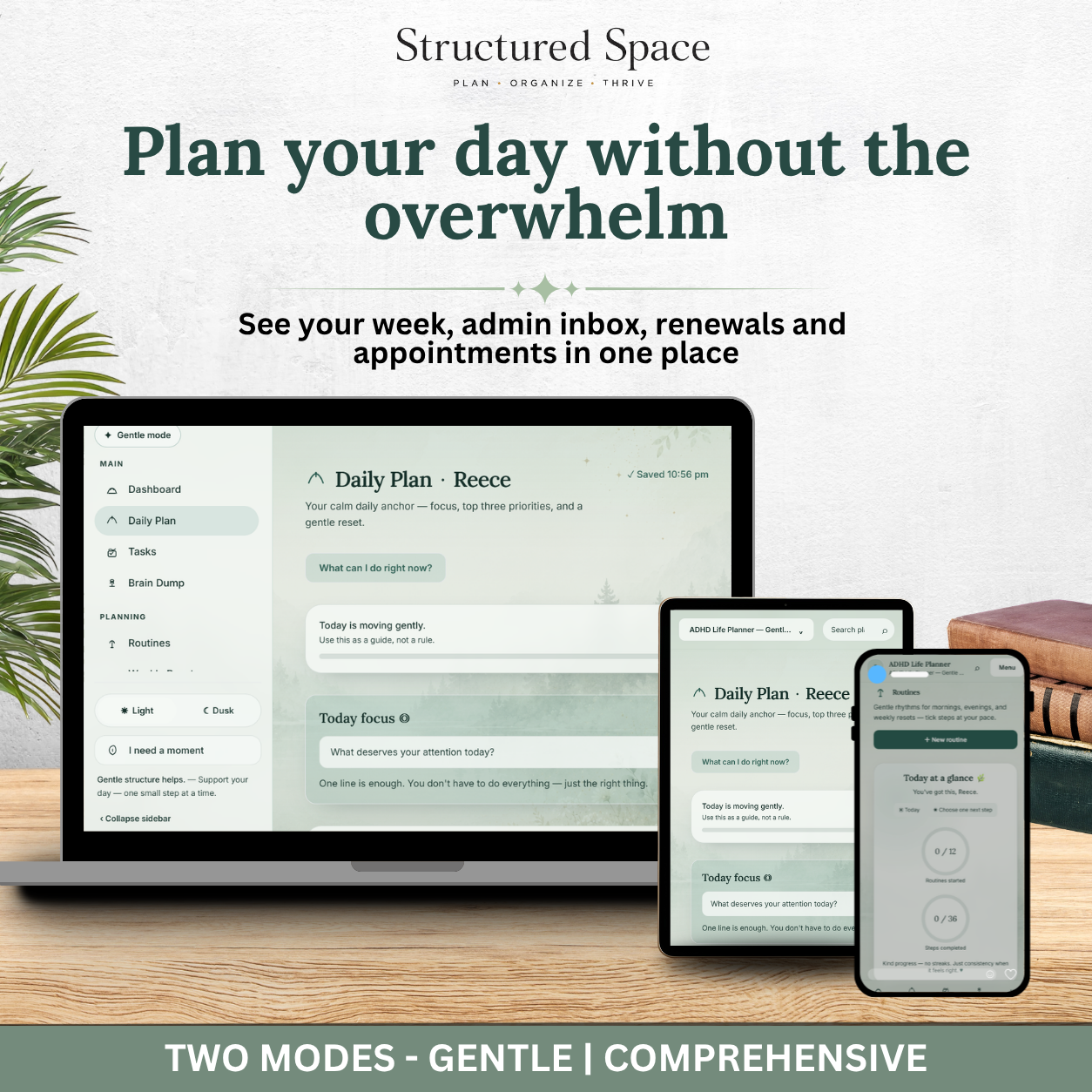 ADHD Life Planner — Nature Theme Interactive Dashboard Planner