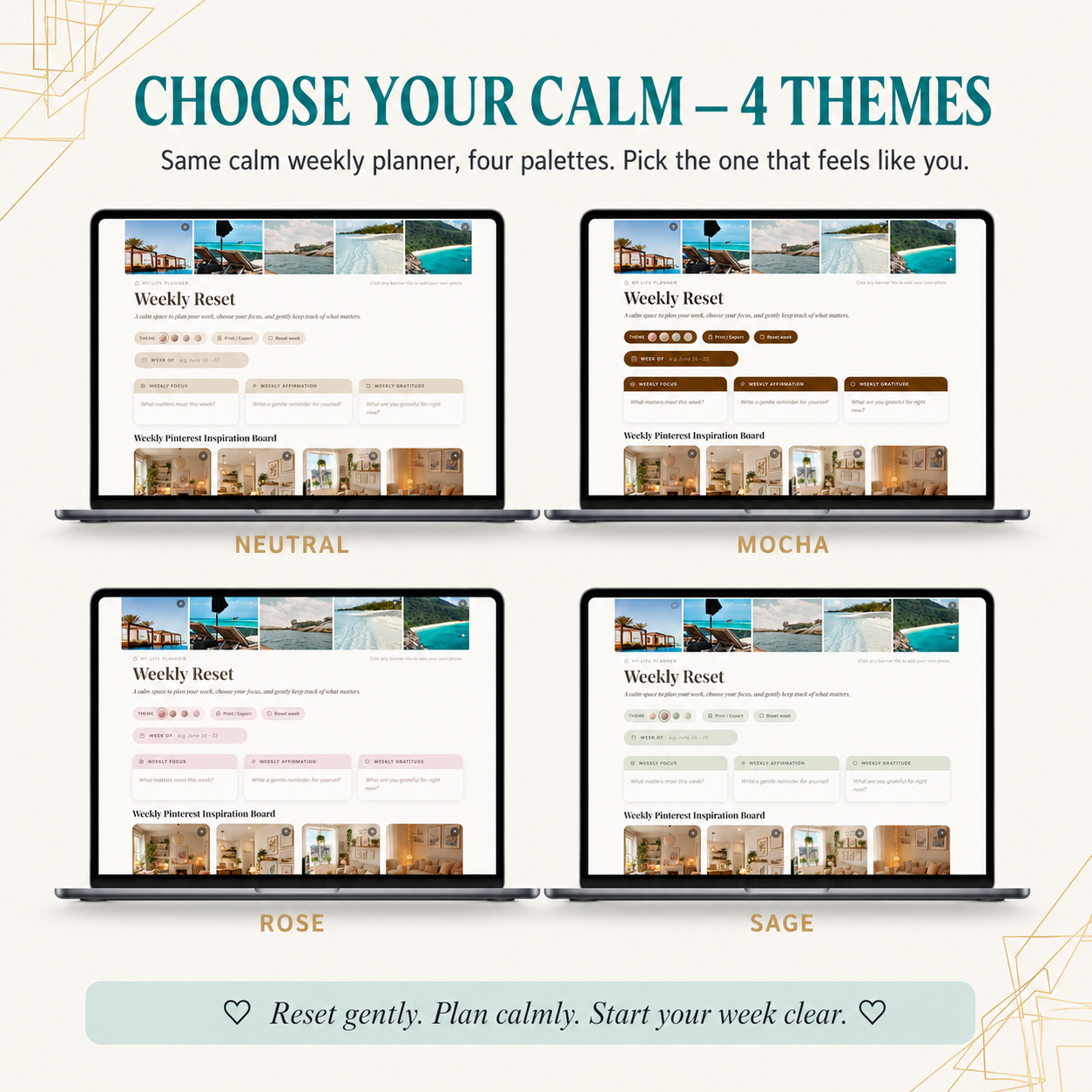 Weekly Reset Planner | Reusable Single-Page Digital Web Planner