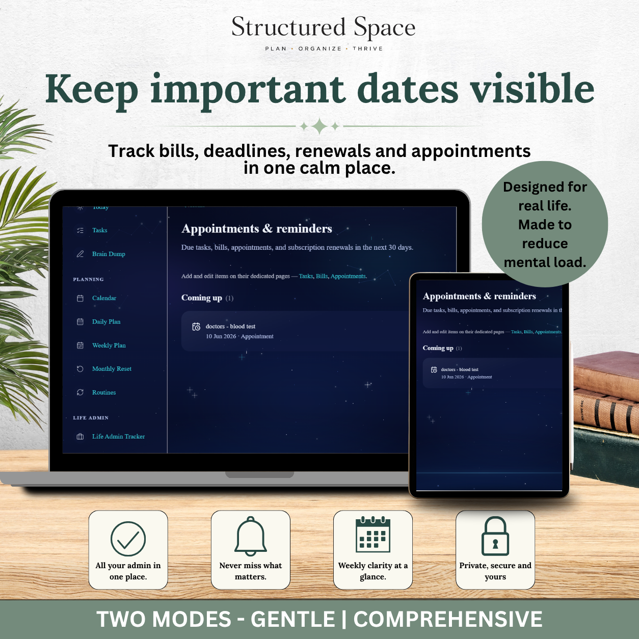 Space Theme Life Admin Planner — Interactive Dashboard Planner