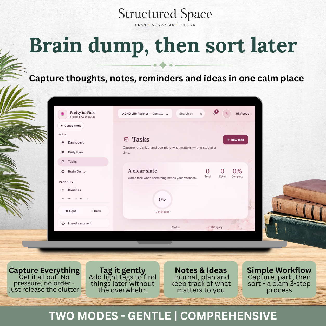 ADHD Life Planner — Pretty in Pink Theme Interactive Dashboard Planner