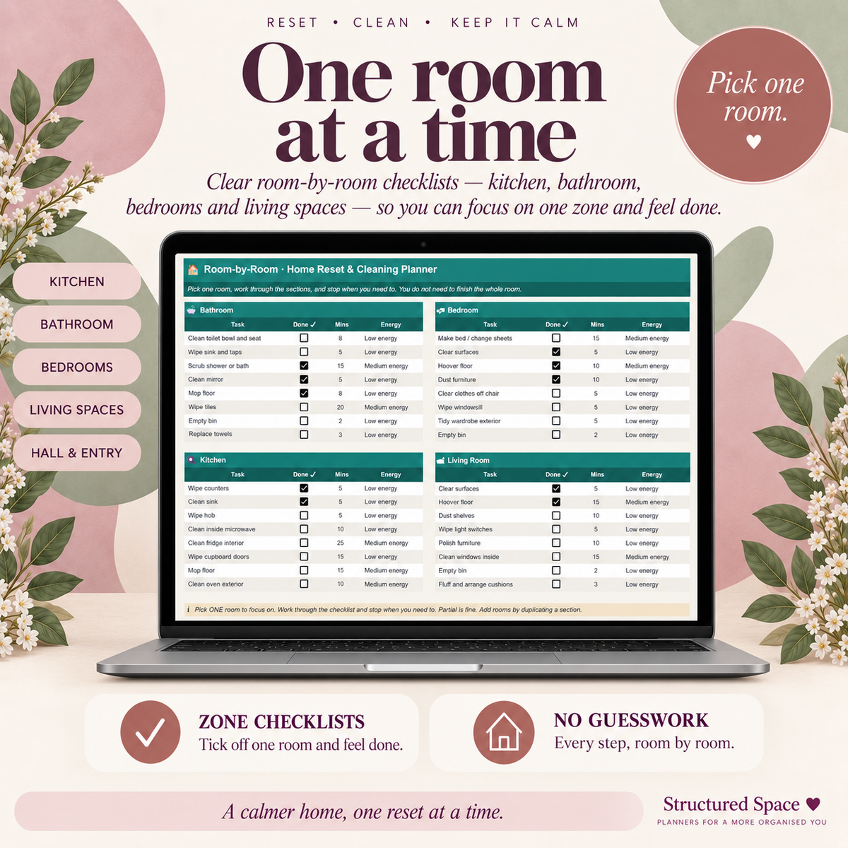 Home Reset and Cleaning Google Sheets Planner monthly cleaning schedule