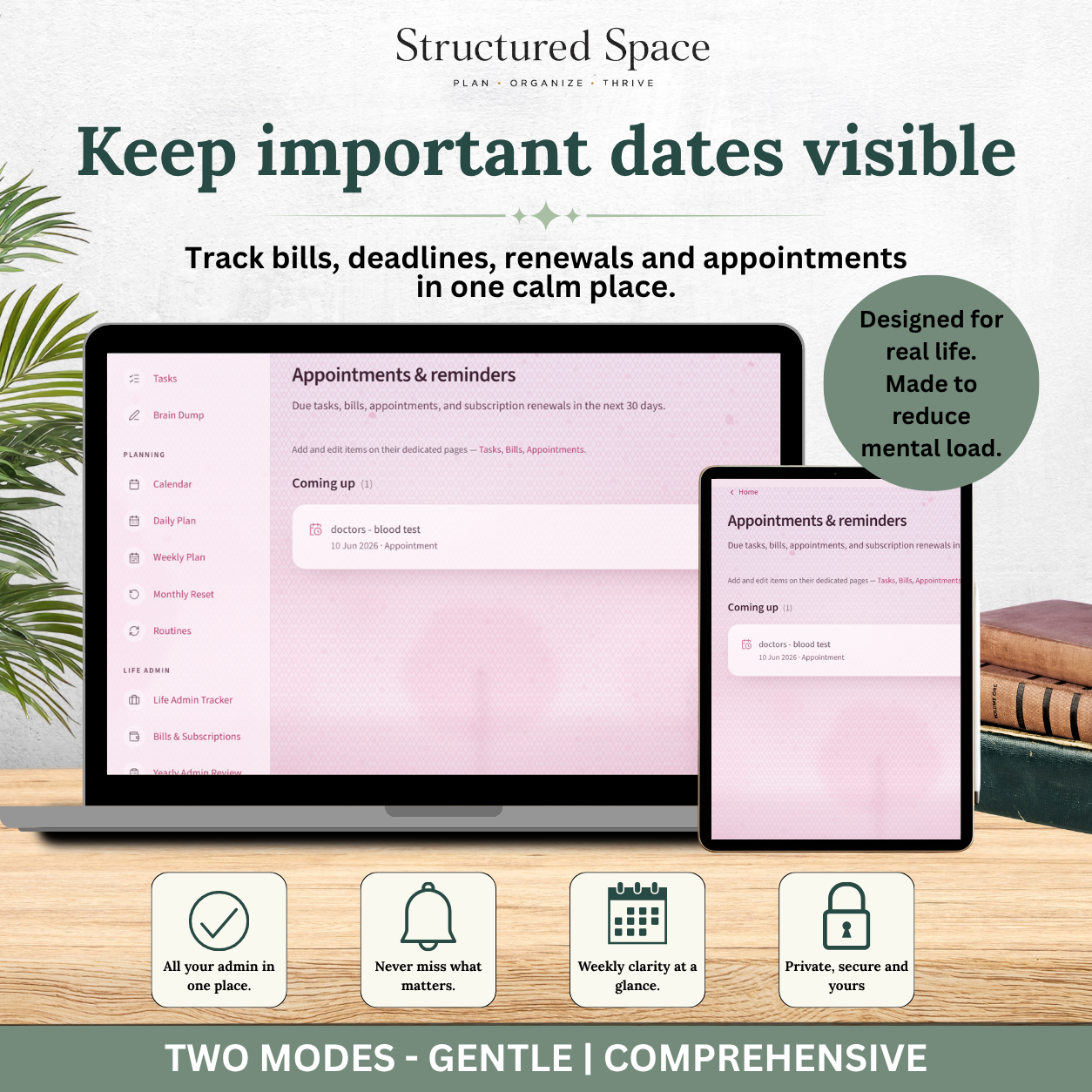 Pretty in Pink Theme Life Admin Planner — Interactive Dashboard Planner