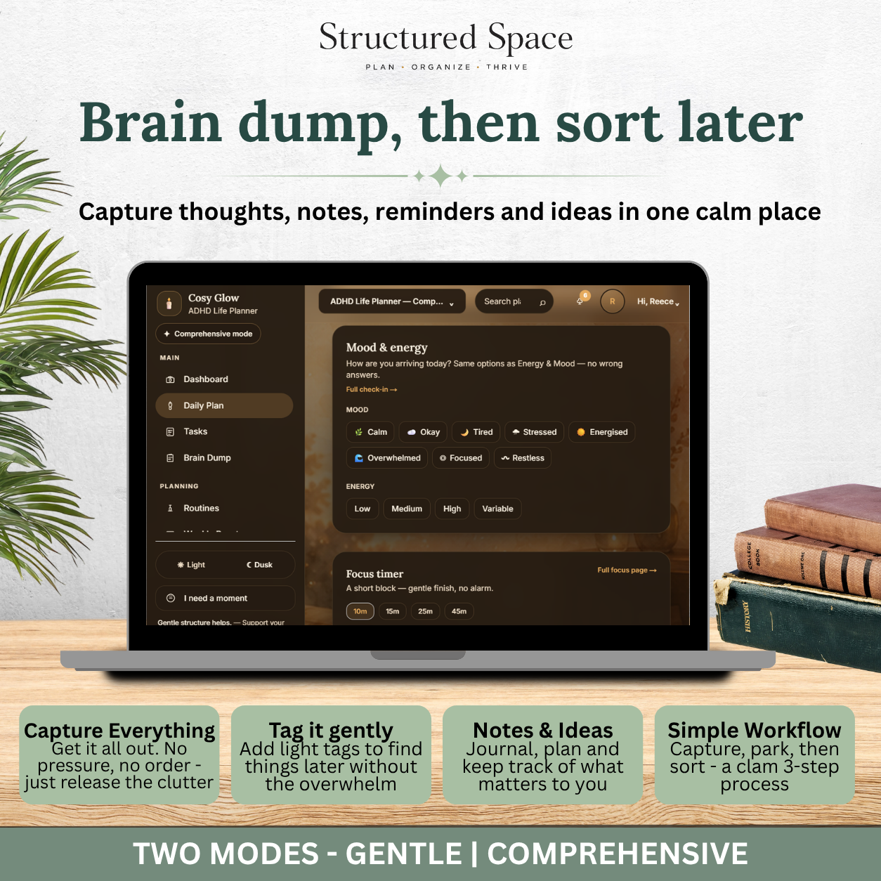 ADHD Life Planner — Cosy Glow Theme Interactive Dashboard Planner