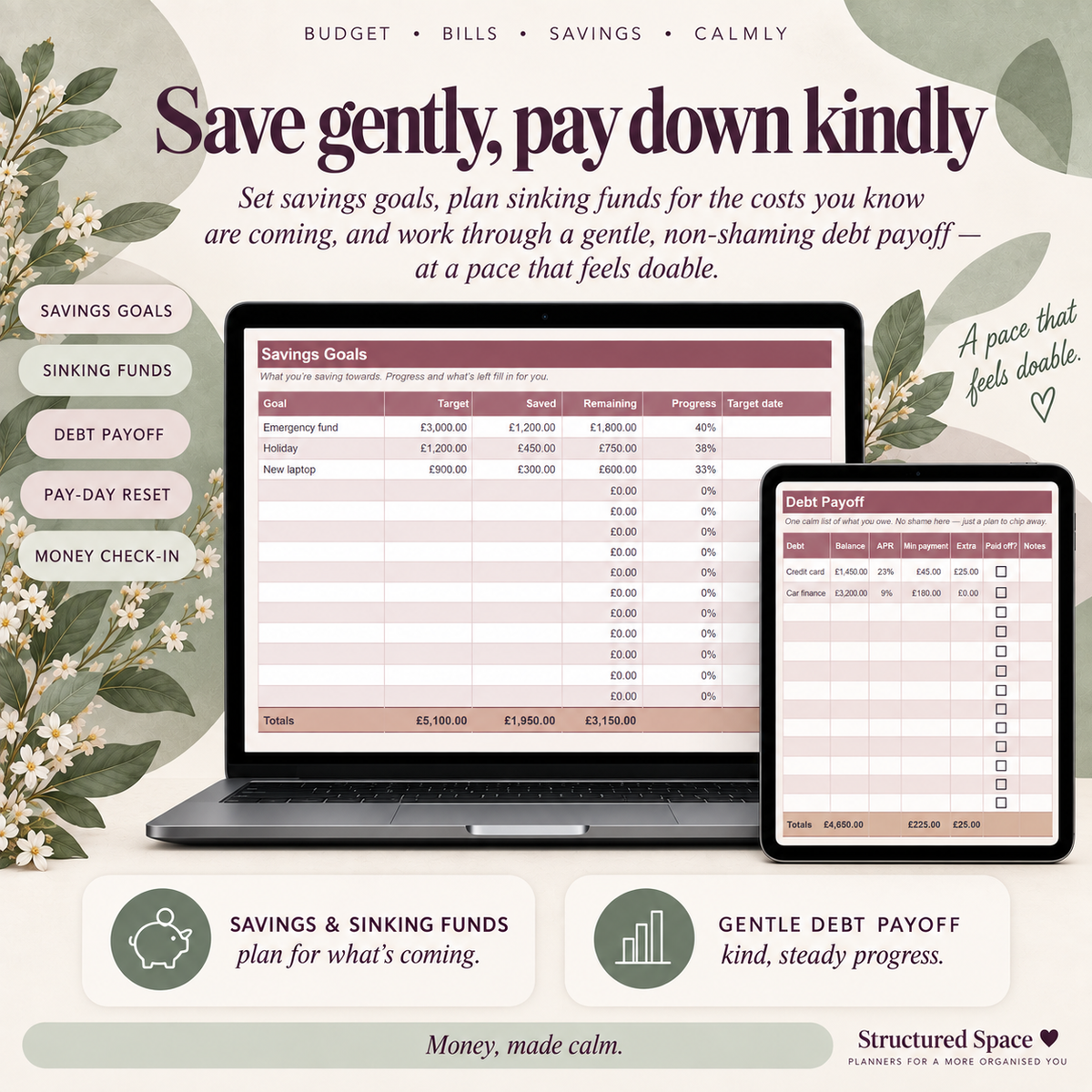 Calm Budget & Bills Planner | Google Sheets Budget & Bill Tracker for Neurodivergent Adults | Essentials & Complete Editions