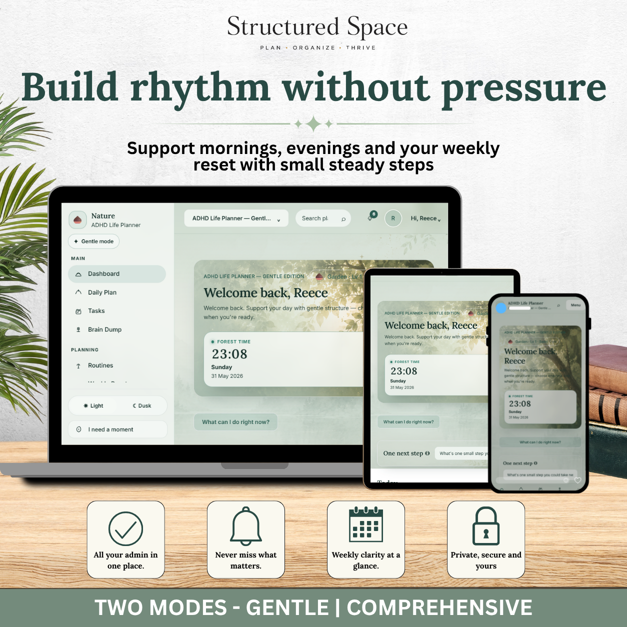 ADHD Life Planner — Nature Theme Interactive Dashboard Planner