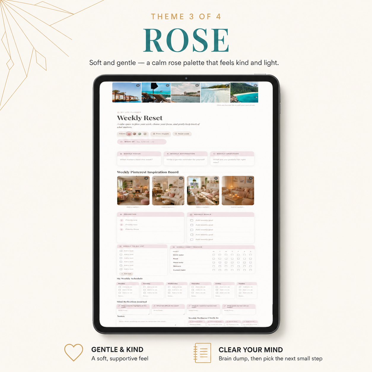 Weekly Reset Planner | Reusable Single-Page Digital Web Planner