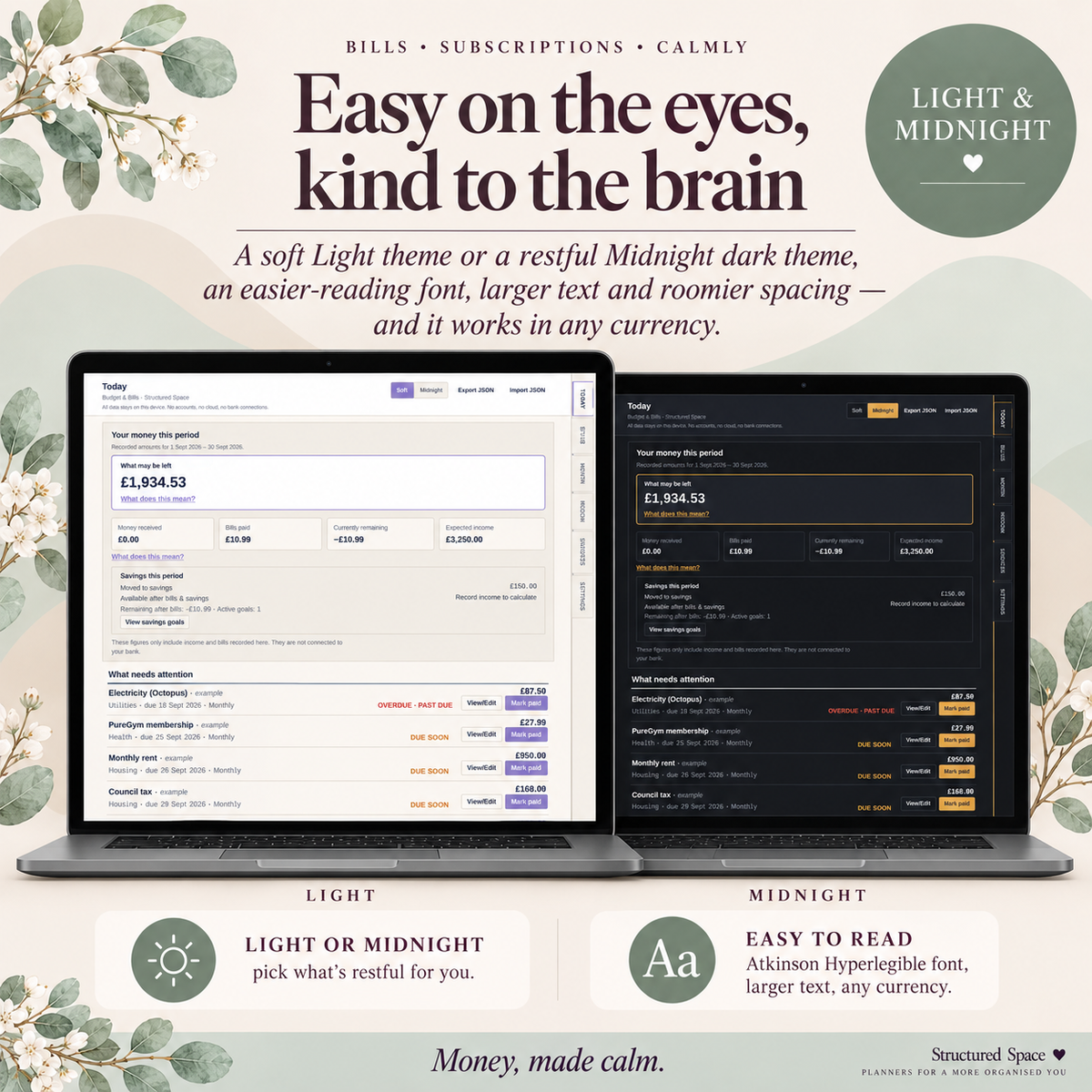 Budget & Bills Tracker — Calm, Private Bill & Subscription Planner