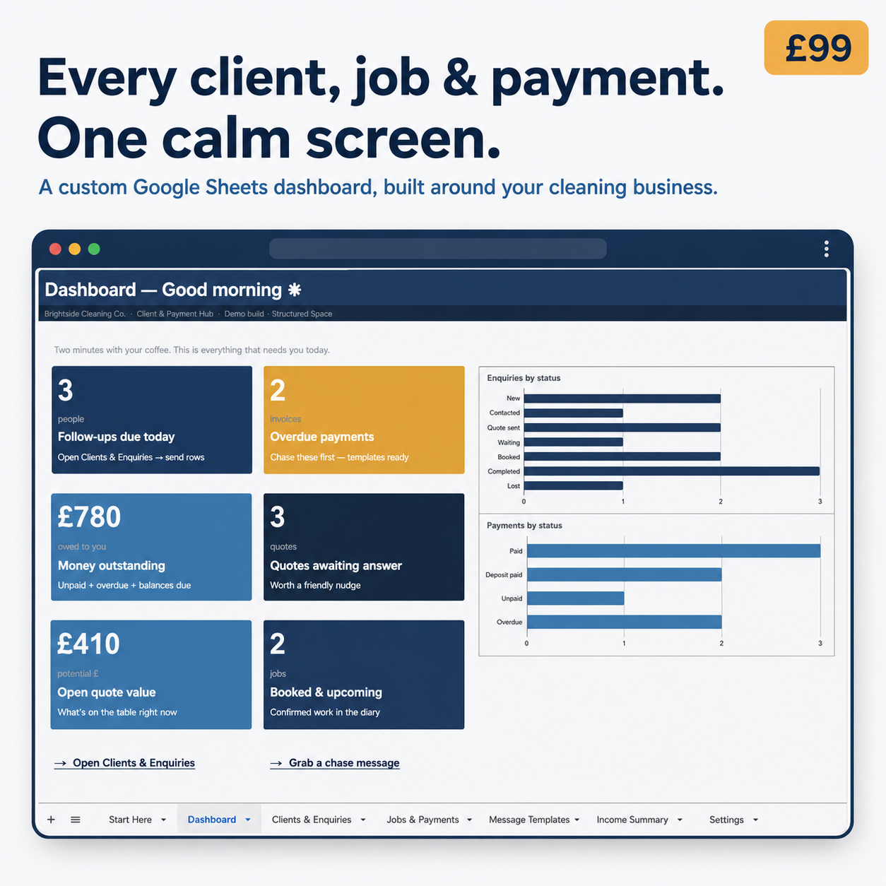 Custom Cleaning Business Client & Payment Dashboard