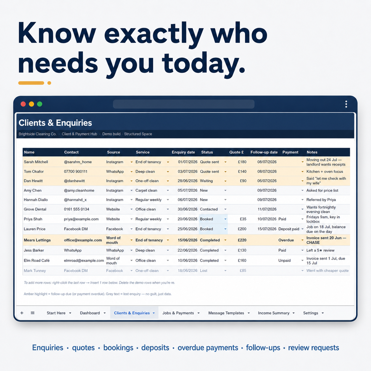 Custom Cleaning Business Client & Payment Dashboard