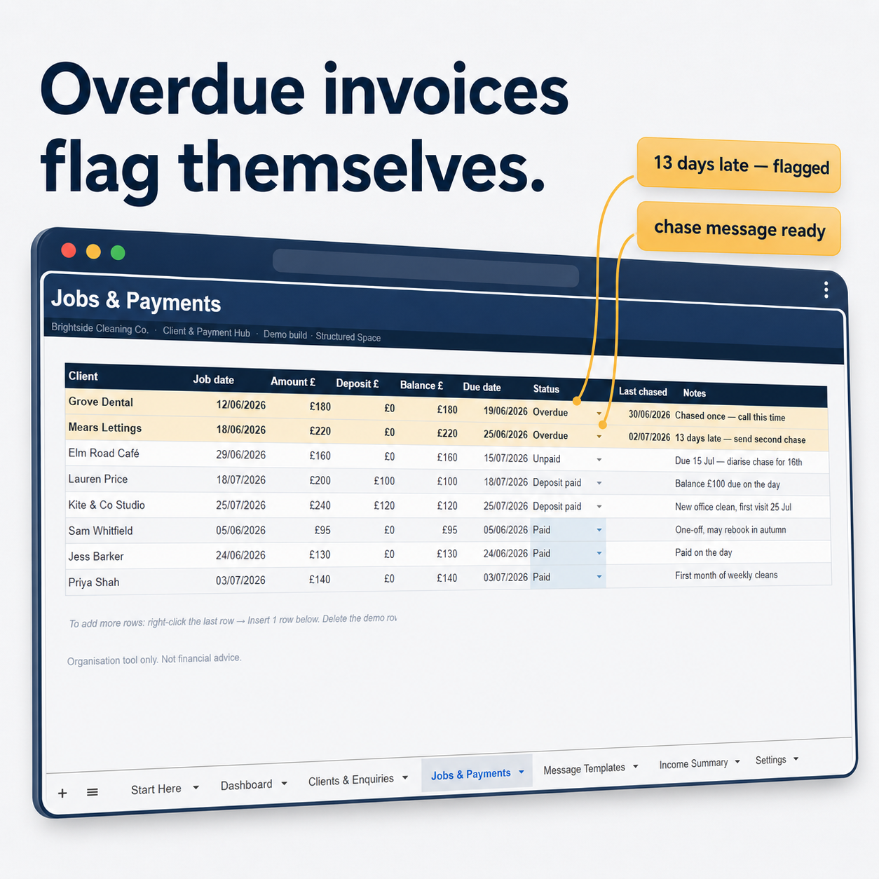 Custom Cleaning Business Client & Payment Dashboard