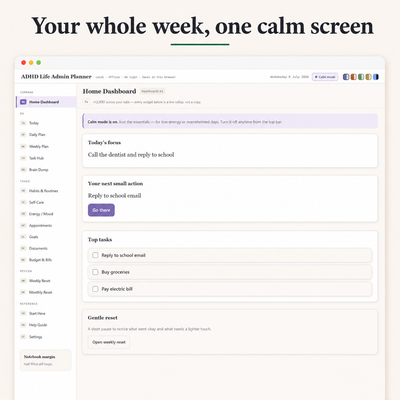 ADHD Life Admin Planner | Digital ADHD Planner for Tasks, Bills, Routines & Life Admin
