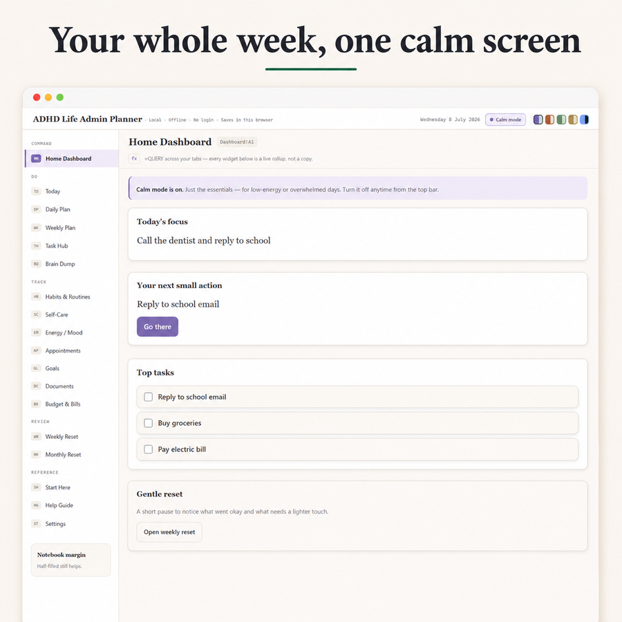 ADHD Life Admin Planner | Digital ADHD Planner for Tasks, Bills, Routines & Life Admin