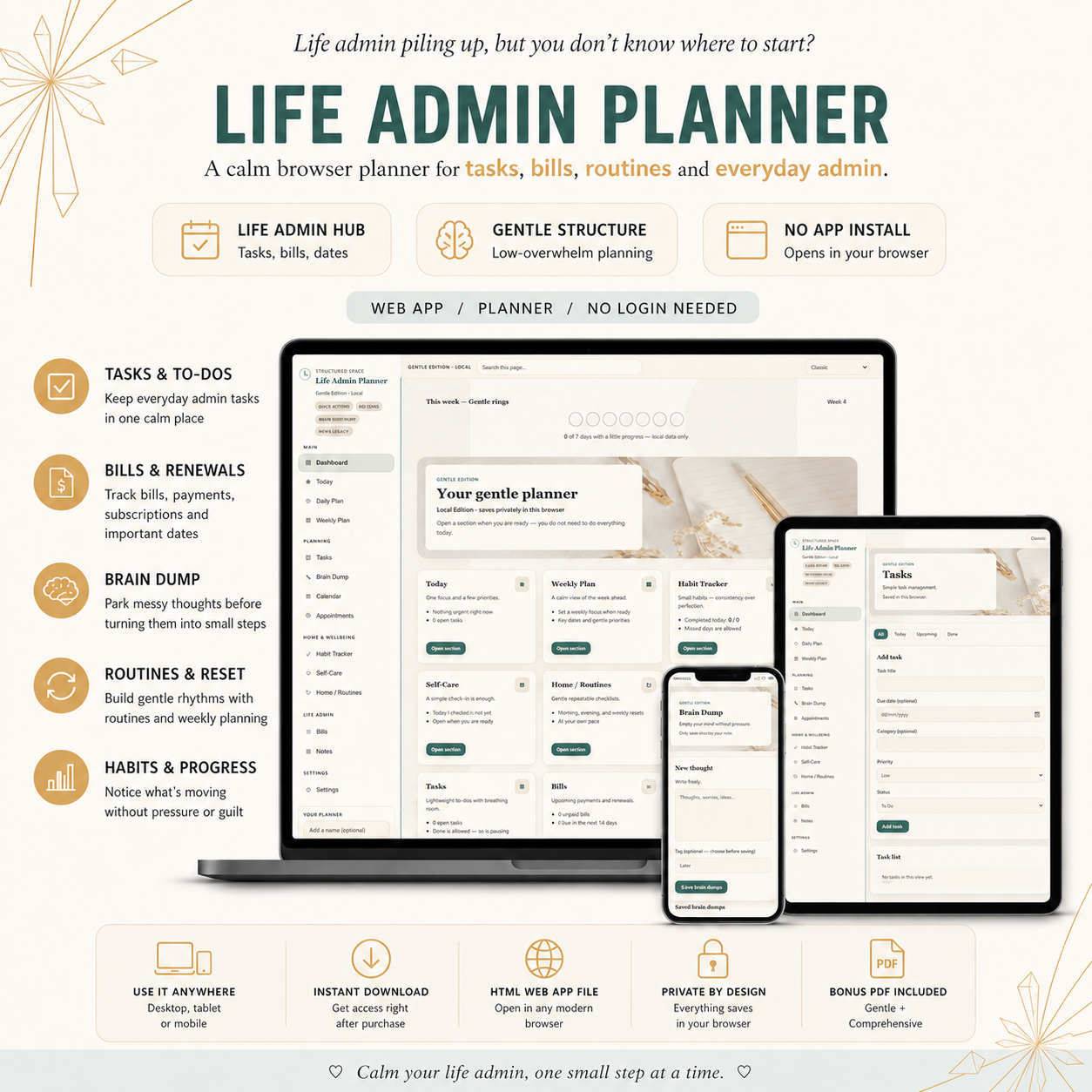 Life Admin Planner by Structured Space — calm low-overwhelm digital dashboard hero image