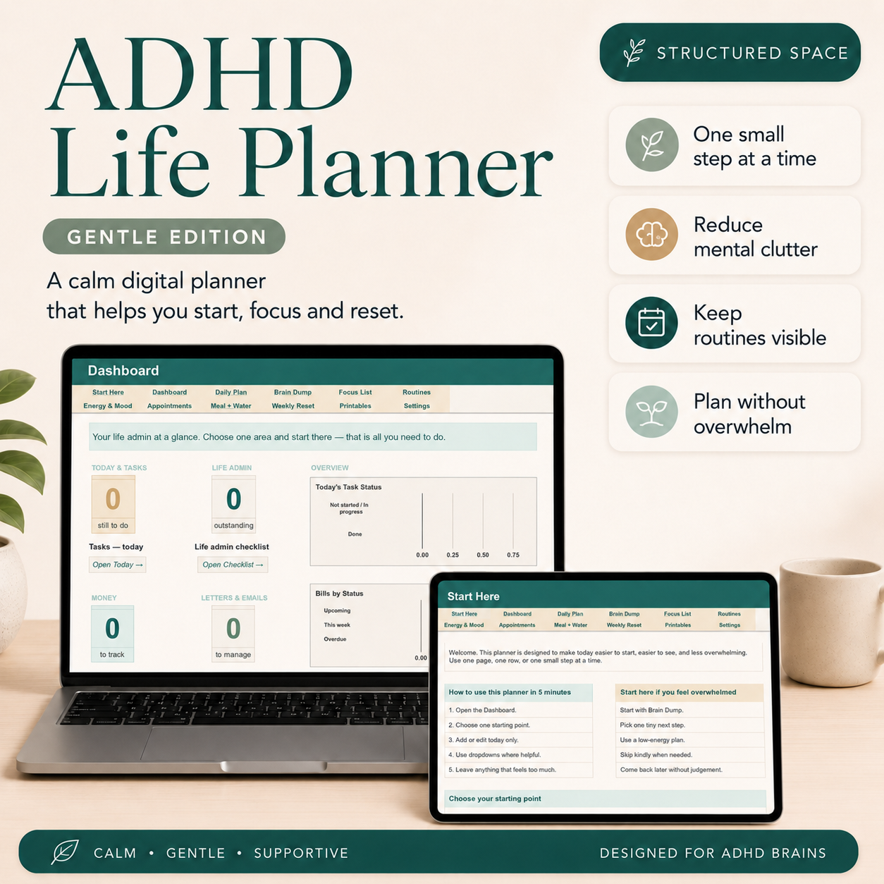 ADHD Life Planner Google Sheets — weekly planning view designed with executive dysfunction in mind