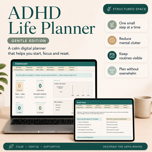 ADHD Life Planner Google Sheets — weekly planning view designed with executive dysfunction in mind