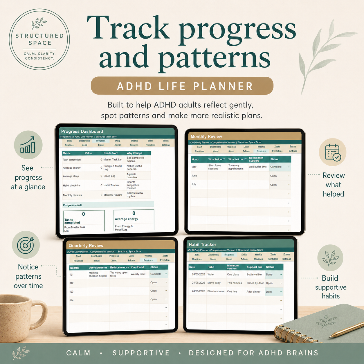 ADHD Life Planner Google Sheets — focus planner and priority tracker for adults with ADHD