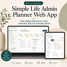 Simple Life Admin Planner Web App by Structured Space — calm digital planner for tasks, bills, and everyday life admin thumbnail