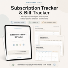 Bills & Subscription Tracker by Structured Space — printable and digital planner for bills, renewals, and money admin thumbnail