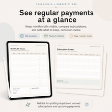 Bills & Subscription Tracker — bill payment log and upcoming bills overview page thumbnail