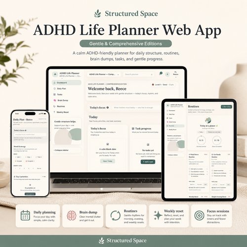 ADHD Life Planner Web App by Structured Space — ADHD-friendly digital planner for adults, accessible from any browser