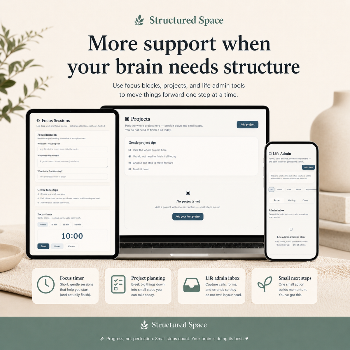 ADHD Life Planner Web App — calm digital planner for ADHD adults with no downloads required