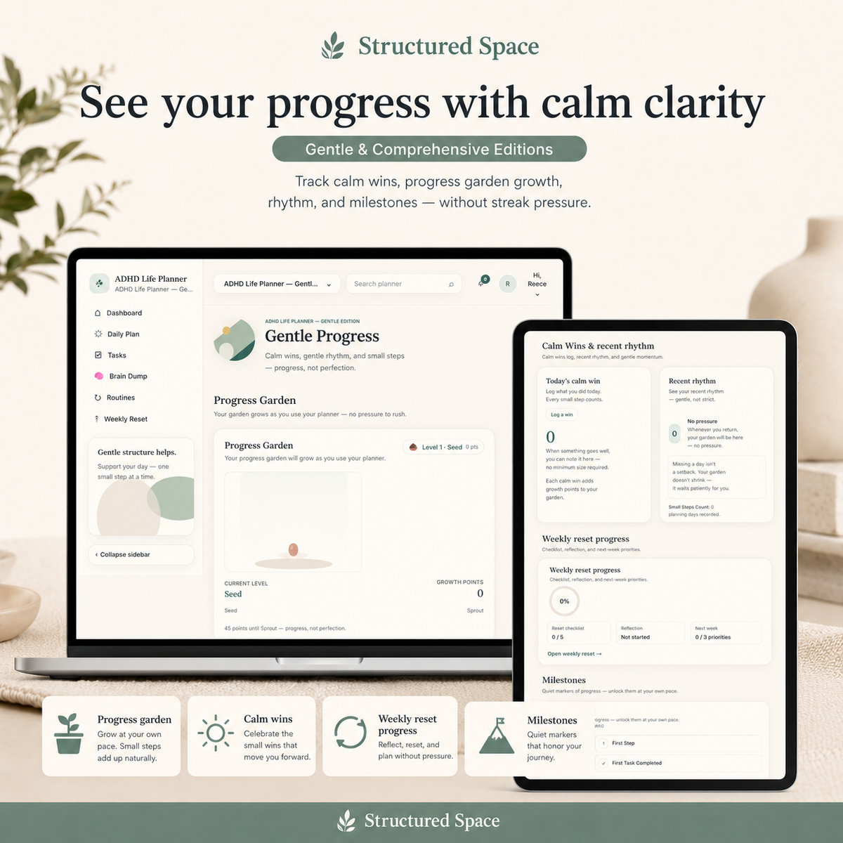 ADHD Life Planner Web App — life admin and household tasks section for overwhelmed adults