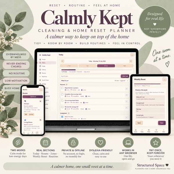 Calmly Kept ADHD Cleaning Planner product overview