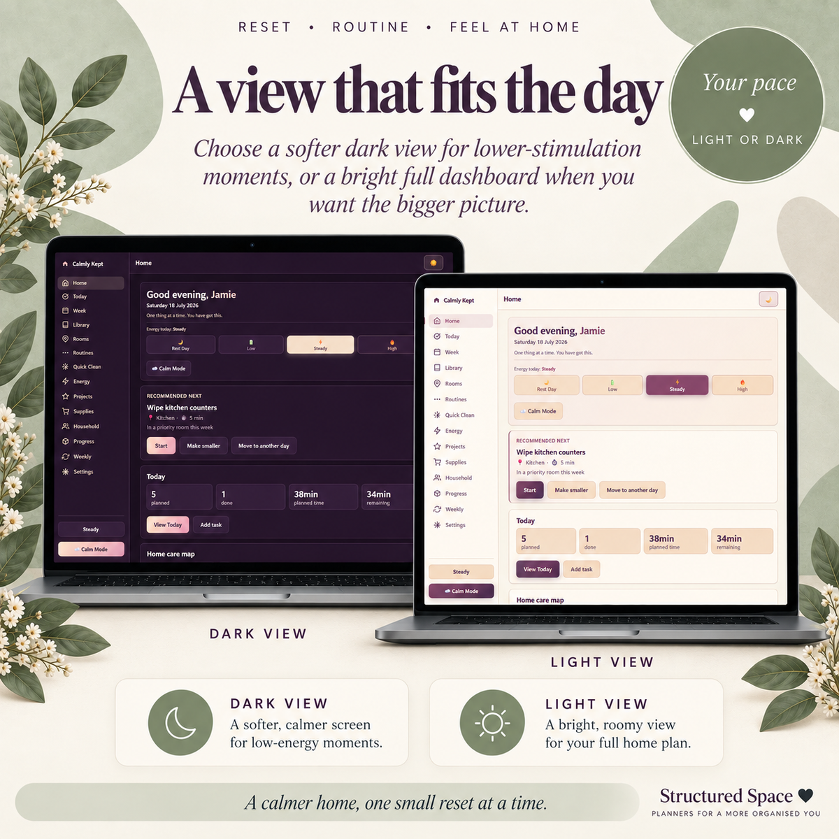Calmly Kept — ADHD Cleaning Planner | Energy-Based Home Reset That Works on Low Days | No App, No Subscription