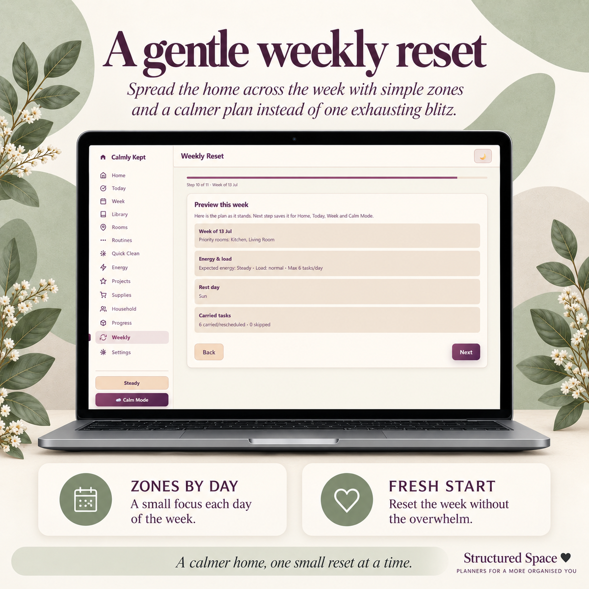 Calmly Kept — ADHD Cleaning Planner | Energy-Based Home Reset That Works on Low Days | No App, No Subscription