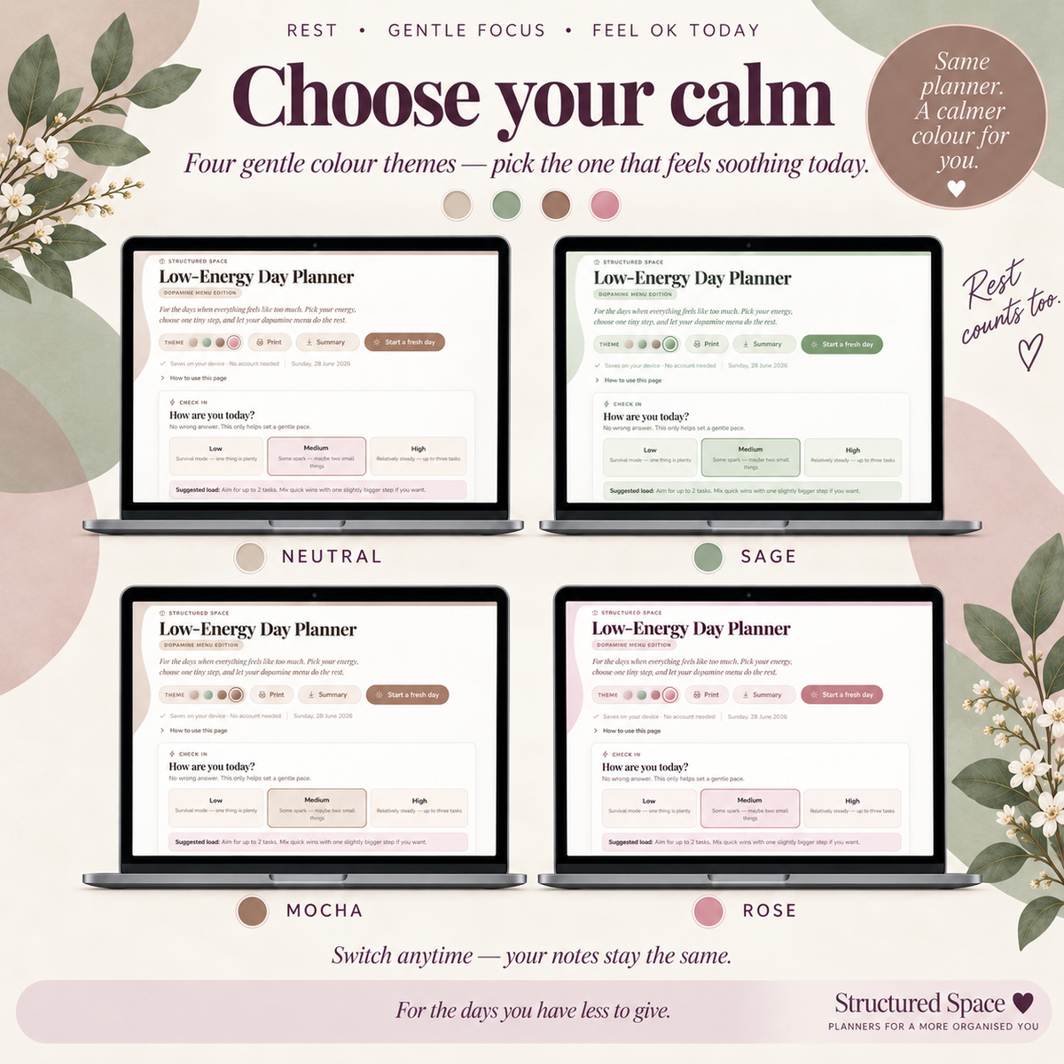 Low-Energy Day Planner — Dopamine Menu Edition | Gentle Digital ADHD Planner