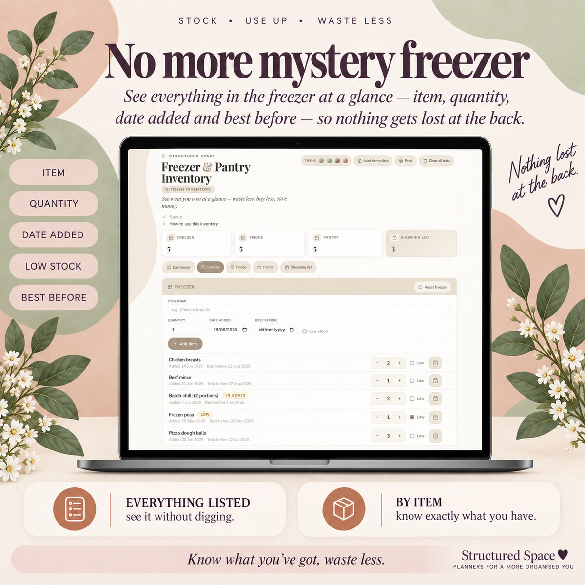 Freezer & Pantry Inventory | Interactive Digital Kitchen Stock Tracker with Expiry Alerts